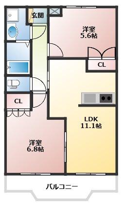 ハピネスII(2LDK/2階)の間取り写真