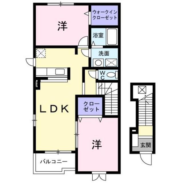 ノアエ・コーム 川久保(2LDK/2階)の間取り写真