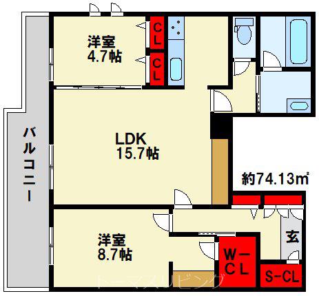 HERITAGE NAKAI MANOIR(2LDK/3階)の間取り写真