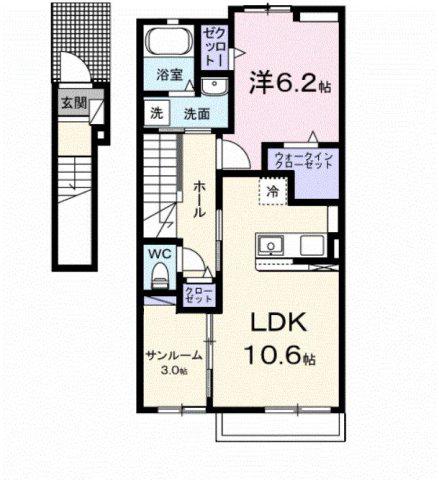 フォンテーヌ(1LDK/2階)の間取り写真