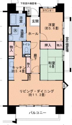 UR西宮マリナパークシティ丘のある街 5号棟(2LDK/4階)の間取り写真