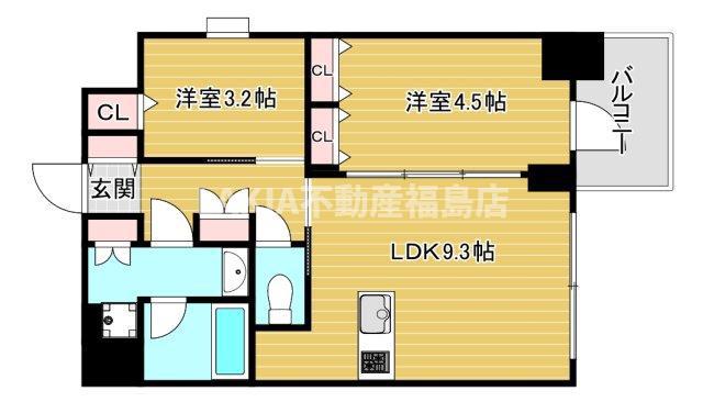 S-RESIDENCE福島DIVERSE(1SLDK/9階)の間取り写真