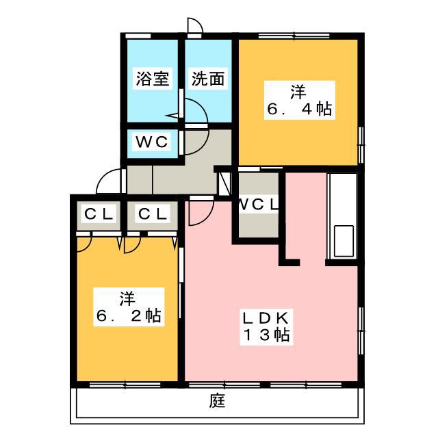 ナディア長折 B棟(2LDK/1階)の間取り写真