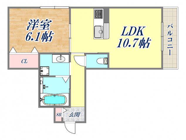 グリューネ武庫之荘(1LDK/3階)の間取り写真