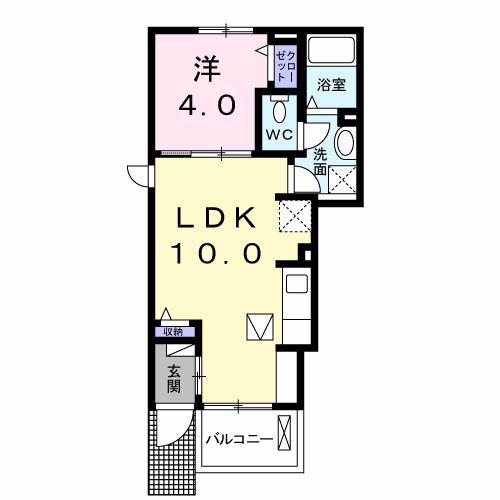 ジェルメI(1LDK/1階)の間取り写真