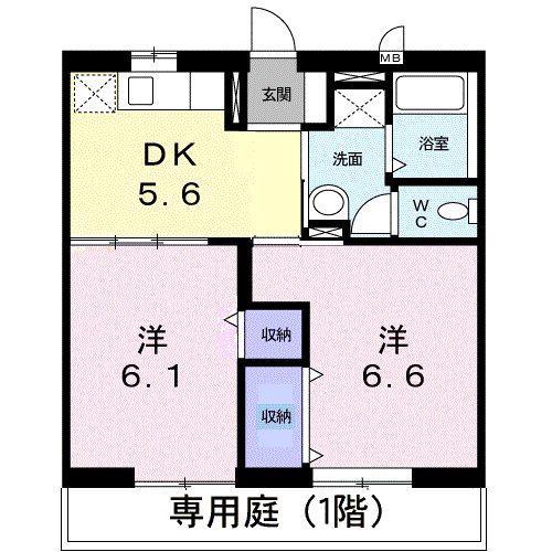 サンテラス窪C(2DK/1階)の間取り写真