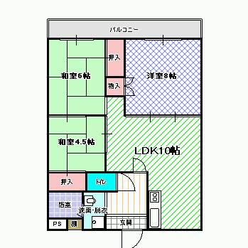 グランドハイツ寝屋川(3LDK/2階)の間取り写真