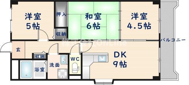 ホワイティー八野(3DK/5階)の間取り写真