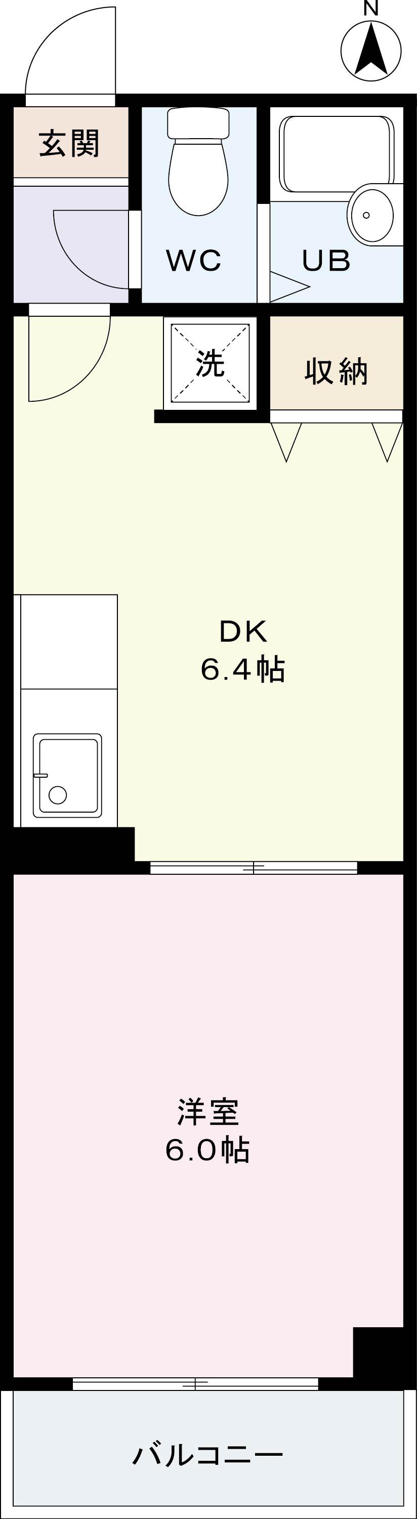 神山ビル(1DK/6階)の間取り写真