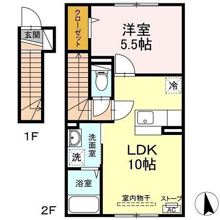 グランモアK(1LDK/2階)の間取り写真