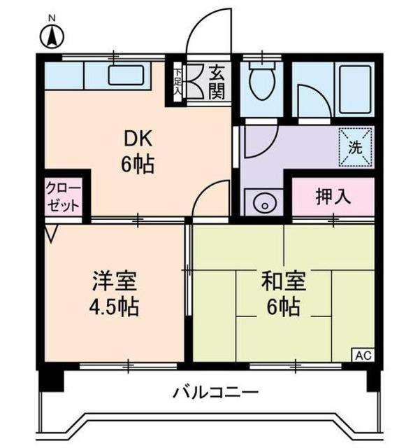 ルミエール本宿参番館(2DK/2階)の間取り写真