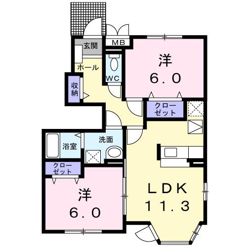 アニメートB(2LDK/1階)の間取り写真