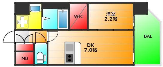 セレニテ難波ミラク壱番館(1DK/2階)の間取り写真