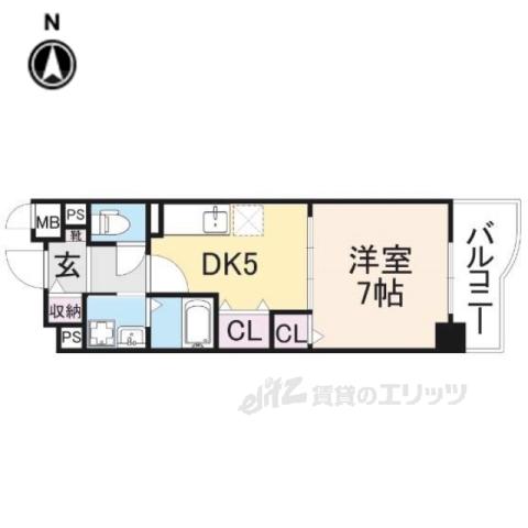 アリスト大和高田(1DK/4階)の間取り写真