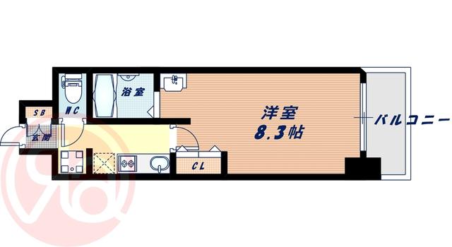 クレストコート難波サウス(1K/3階)の間取り写真