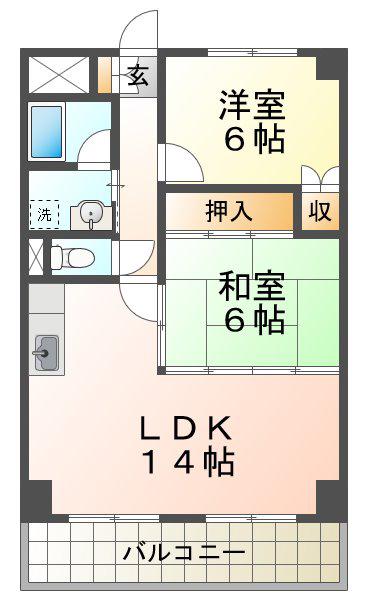 ロイヤルメゾンアドニス(2LDK/4階)の間取り写真