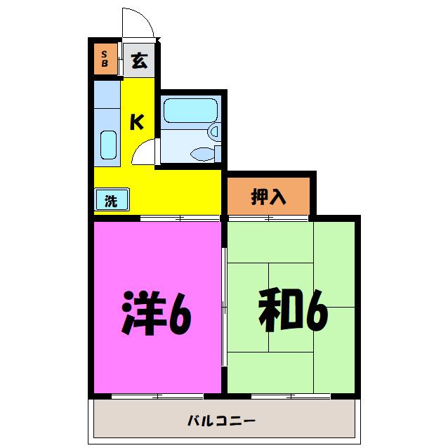 渡辺レジデンス(2K/2階)の間取り写真