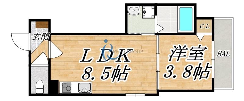 アパート鶏冠木 アパートカエデ(1LDK/1階)の間取り写真