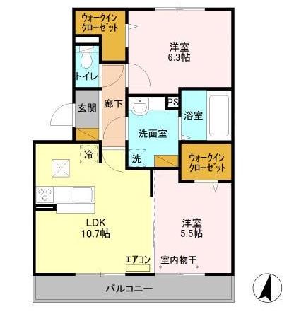 シャルムエイチエー 2(2LDK/1階)の間取り写真