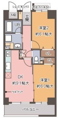 カルムレトリア西梅田(2DK/3階)の間取り写真