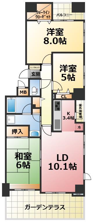 ワコーレ夙川(3LDK/1階)の間取り写真