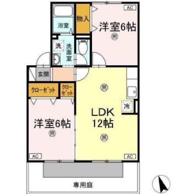 ヴィラージュ B棟(2LDK/1階)の間取り写真
