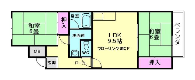 パーマリィヒルハイツ1ST(2LDK/2階)の間取り写真