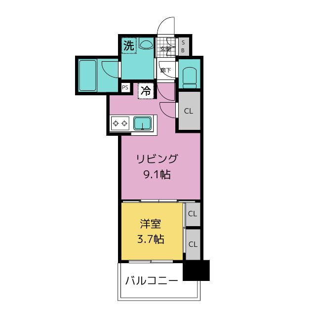 RJRプレシア百年橋(1LDK/13階)の間取り写真