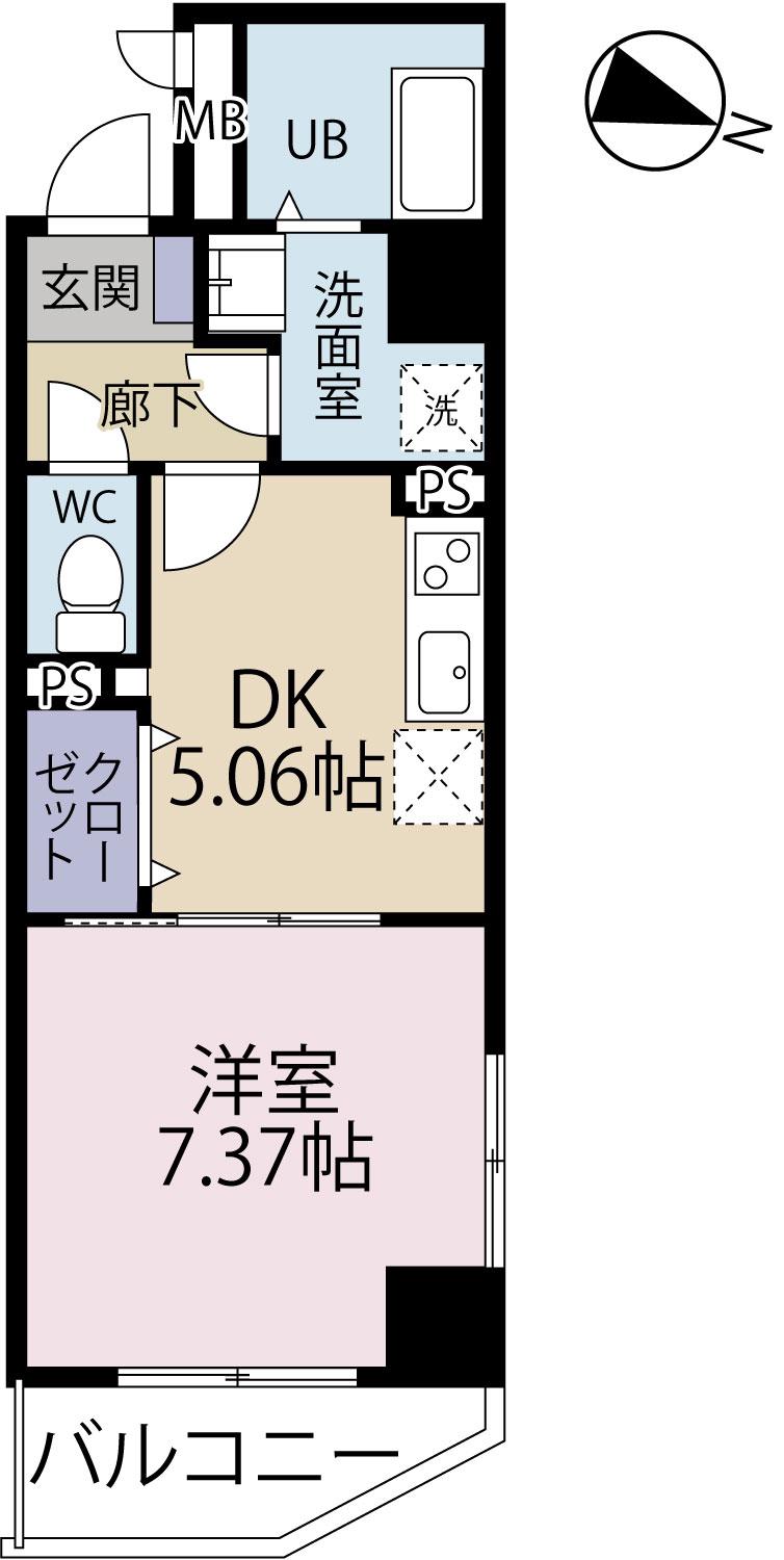 ビューテラス大道(1DK/8階)の間取り写真