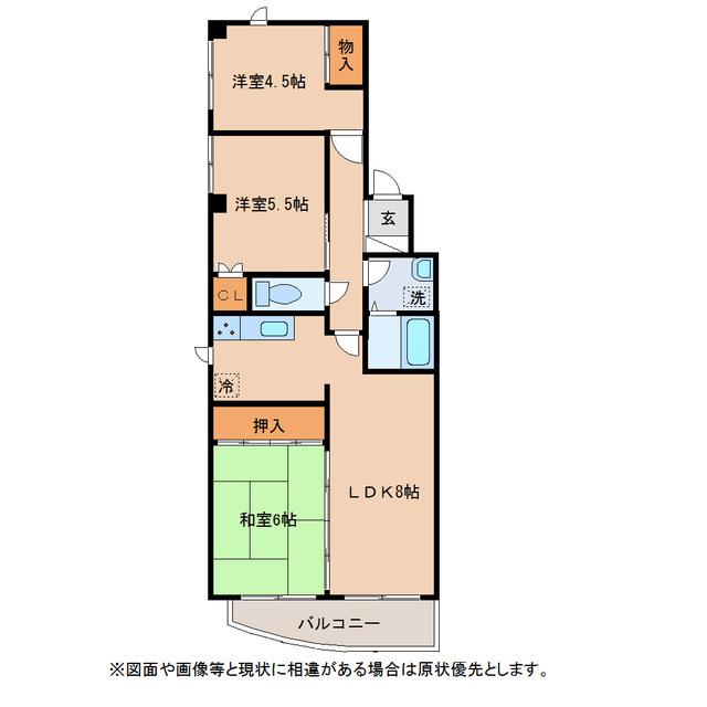 サンリバー木津(3LDK/4階)の間取り写真