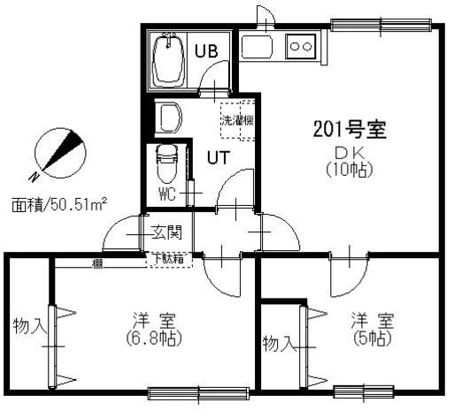 ルピア大麻(2LDK/2階)の間取り写真