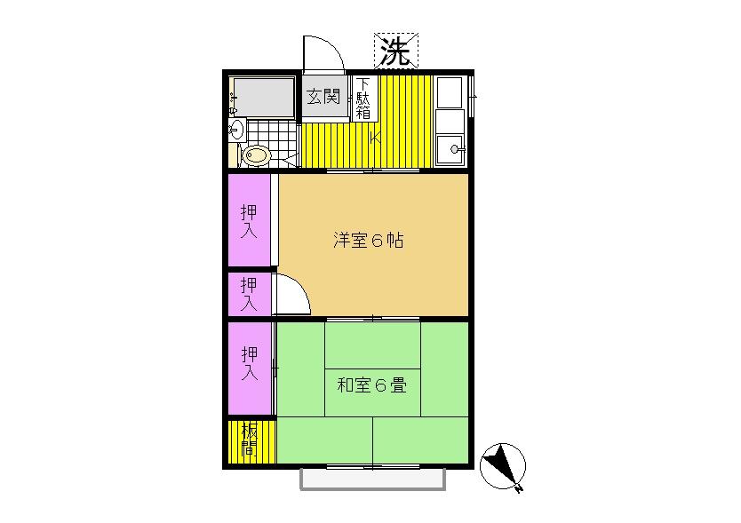 郷倉ハイツA(2K/2階)の間取り写真