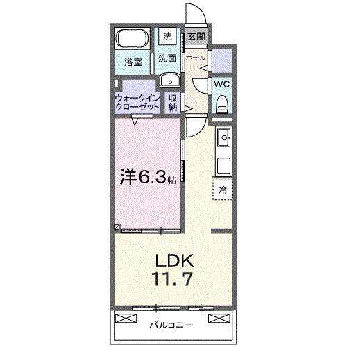 ヒカルサ熊谷久下ウエスト(1LDK/3階)の間取り写真