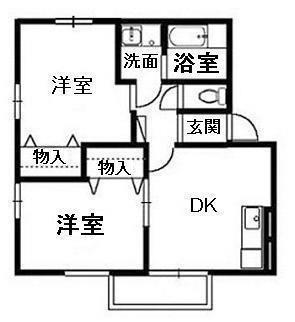 リビングタウン鶴岡E棟(2DK/2階)の間取り写真