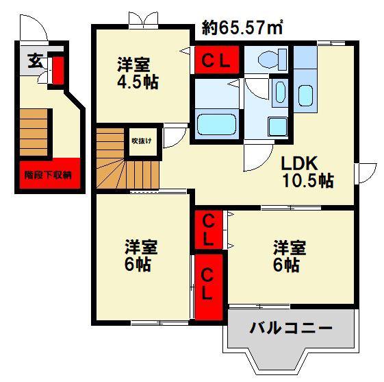 プレステ-ジ21 I(3DK/2階)の間取り写真