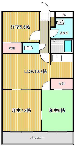 春花園弐番館(3LDK/3階)の間取り写真