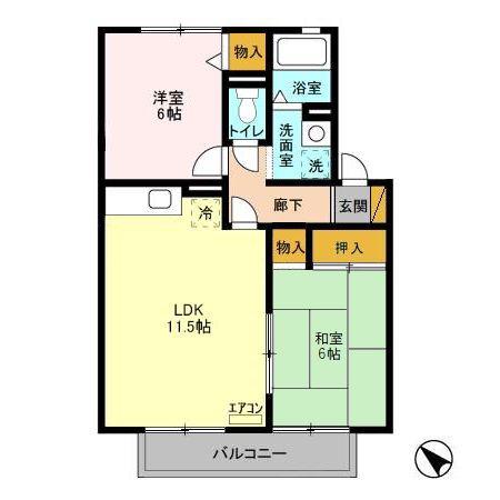 ヴェルドパークAB(2LDK/2階)の間取り写真