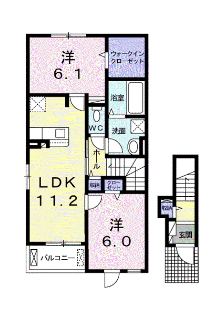 POPORA 一ツ松A(2LDK/2階)の間取り写真