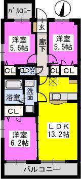 ラフィーネ MU棟(3LDK/2階)の間取り写真