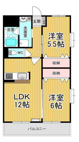 グリーンヒルズ(2LDK/1階)の間取り写真