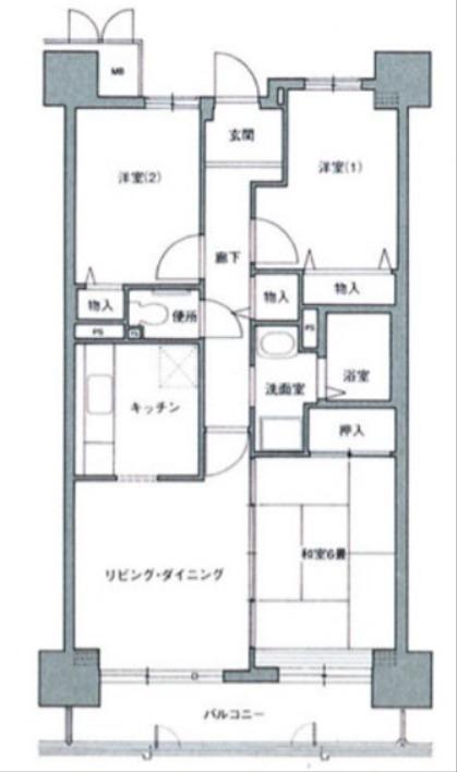 コーシャハイツ苅田(3LDK/4階)の間取り写真