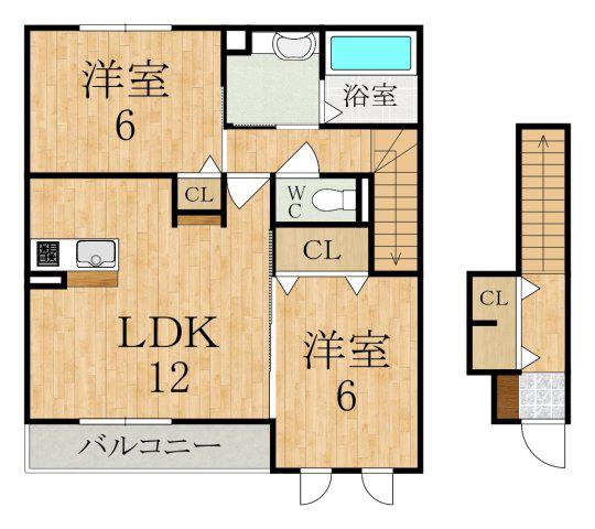 エクセレント ヴィラA棟(2LDK/2階)の間取り写真