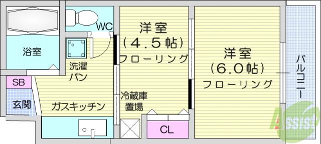 イーグルハイツ高松(2K/1階)の間取り写真
