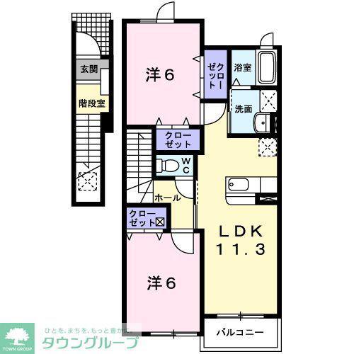 シャテーニュ(2LDK/2階)の間取り写真