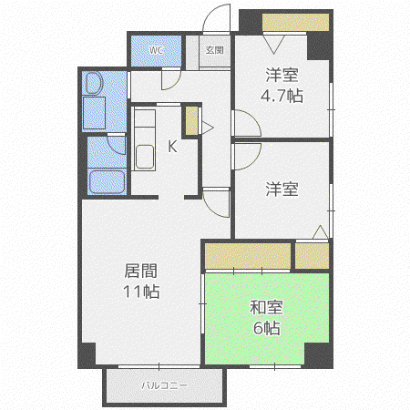 シルキーハイツ琴似公園(3LDK/3階)の間取り写真