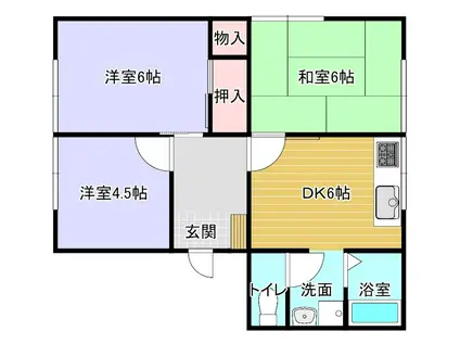 平形巴ハイツI(3DK/2階)の間取り写真