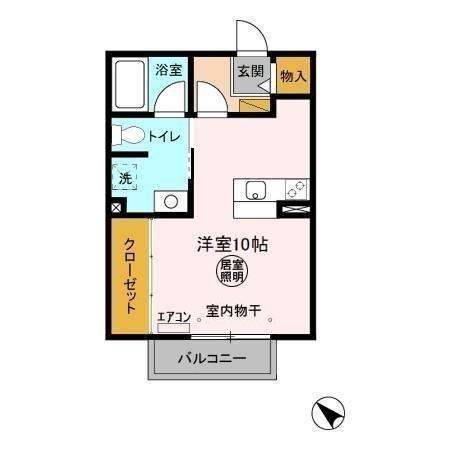 ガーデンヒルズB(ワンルーム/2階)の間取り写真