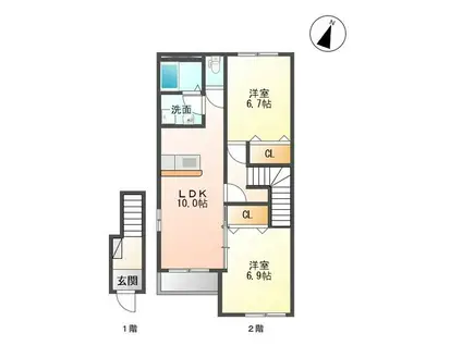 JR常磐線 泉駅(JR) 徒歩43分 2階建 築11年(2LDK/2階)の間取り写真