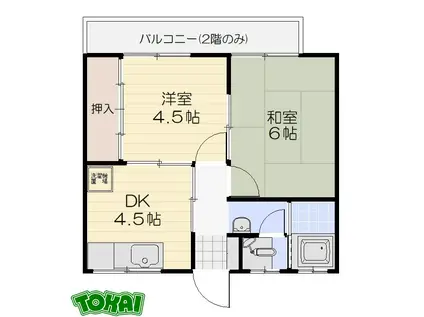 いこいハイツ(2DK/2階)の間取り写真