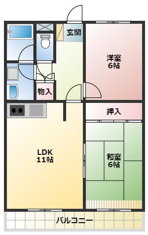 西明石グランドハイツ(2LDK/1階)の間取り写真